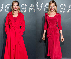 Uma Thurman в красном платье на показе Versace Pre-Fall 2019