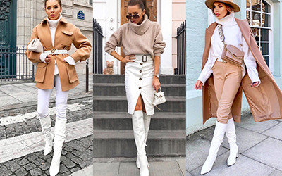 Как стильно носить белые сапоги на примере модницы Laura Blair